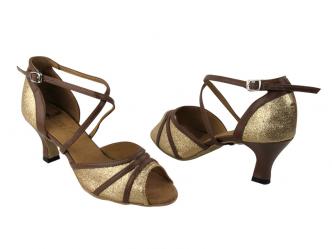 dansschoenen goud glitters bruin leder  